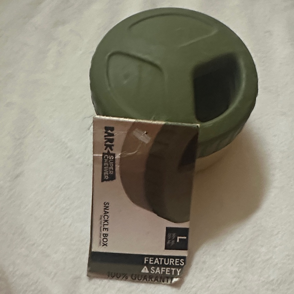 New with tags Bark super chewer Green and Tan Snackle Box dog toy large